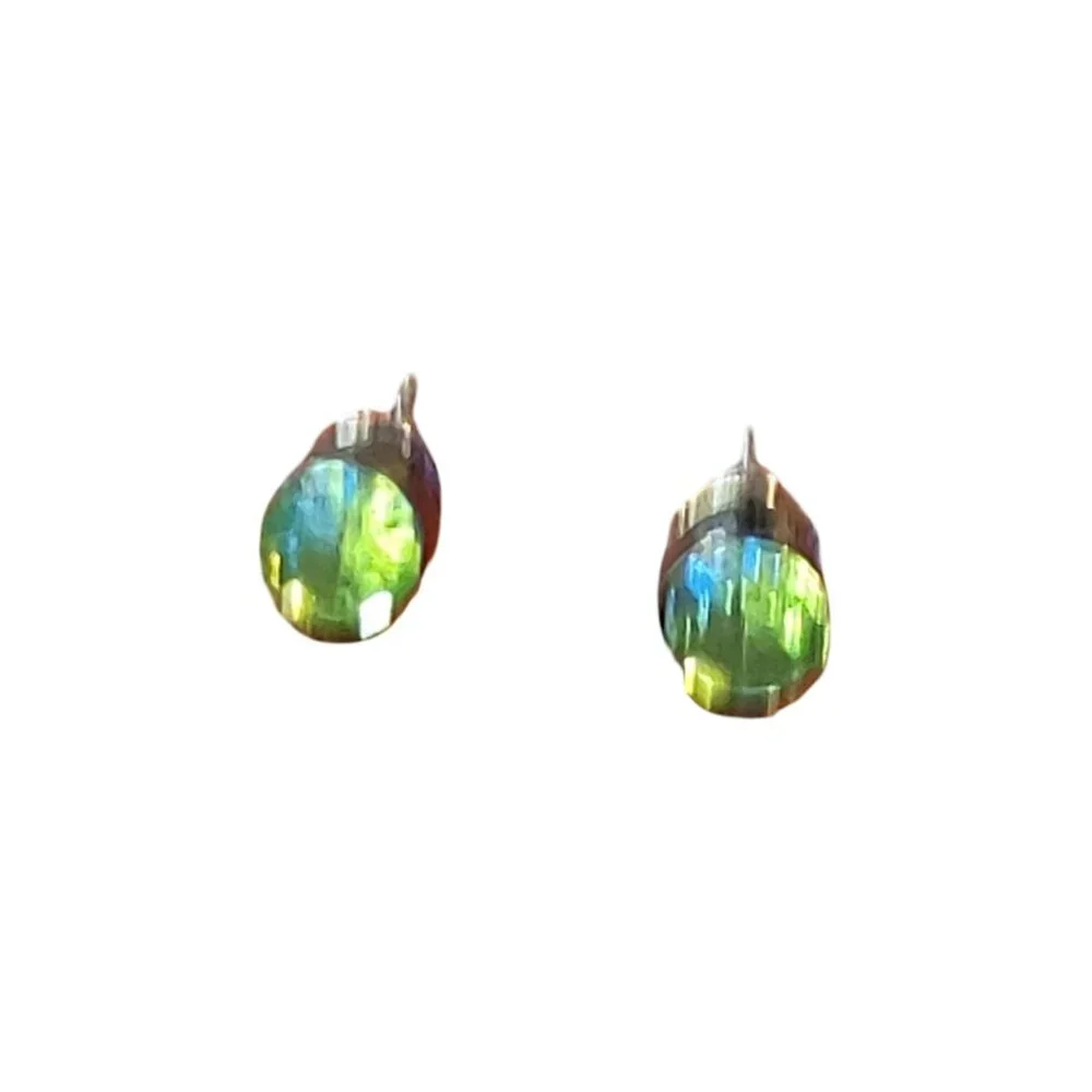 Lime Green / Yellow-Green Rhinestone Silver Stud Earrings New without Tags NWOT